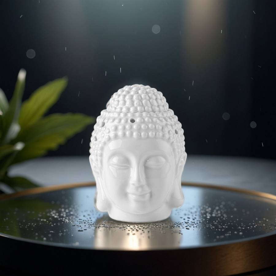 Brûle-Parfum Céramy Bouddha Dhyana Blanc - Objet artisanal Zen -Aromathérapie facile - Déco FengShui - Tête Bouddha - 40 ml - Image 9