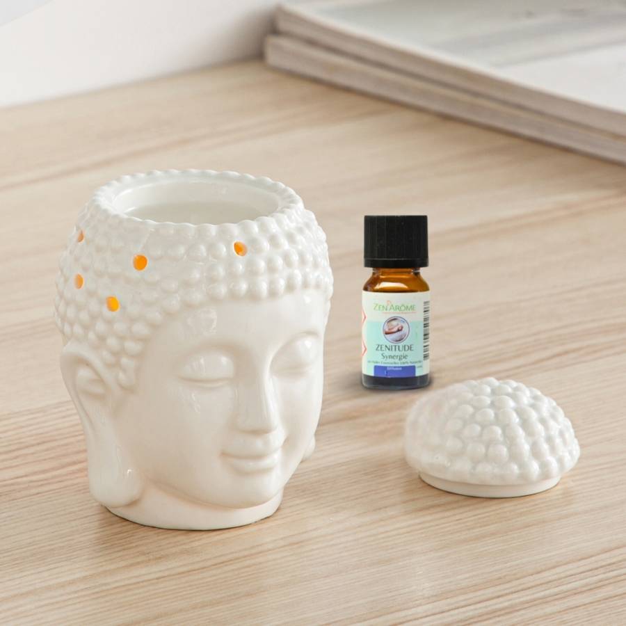 Brûle-Parfum Céramy Bouddha Dhyana Blanc - Objet artisanal Zen -Aromathérapie facile - Déco FengShui - Tête Bouddha - 40 ml - Image 10