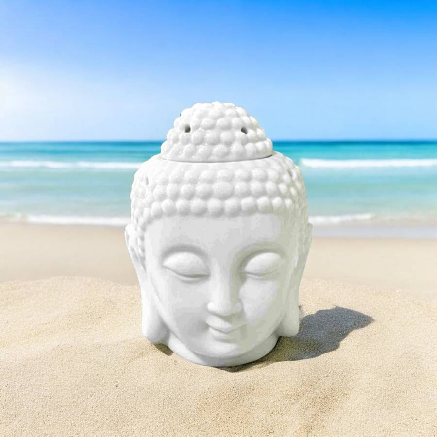Brûle-Parfum Céramy Bouddha Dhyana Blanc - Objet artisanal Zen -Aromathérapie facile - Déco FengShui - Tête Bouddha - 40 ml - Image 5