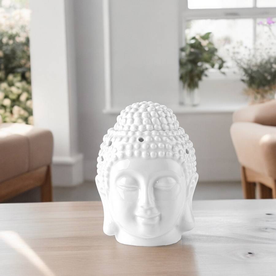Brûle-Parfum Céramy Bouddha Dhyana Blanc - Objet artisanal Zen -Aromathérapie facile - Déco FengShui - Tête Bouddha - 40 ml - Image 8