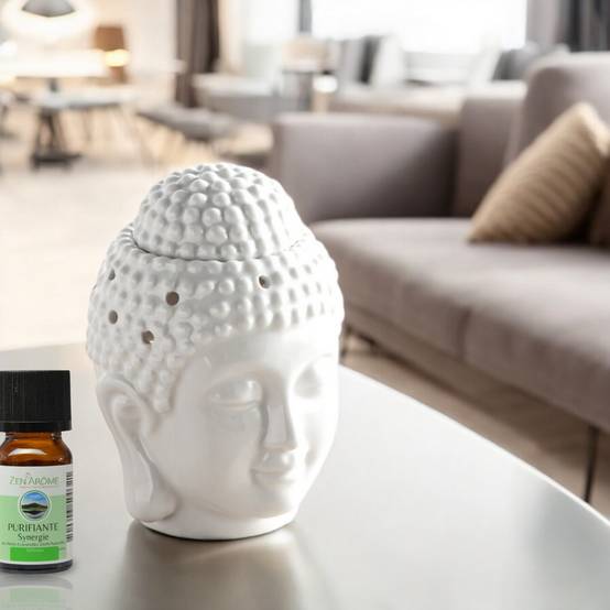 Brûle-Parfum Céramy Bouddha Dhyana Blanc - Objet artisanal Zen -Aromathérapie facile - Déco FengShui - Tête Bouddha - 40 ml - Image 3