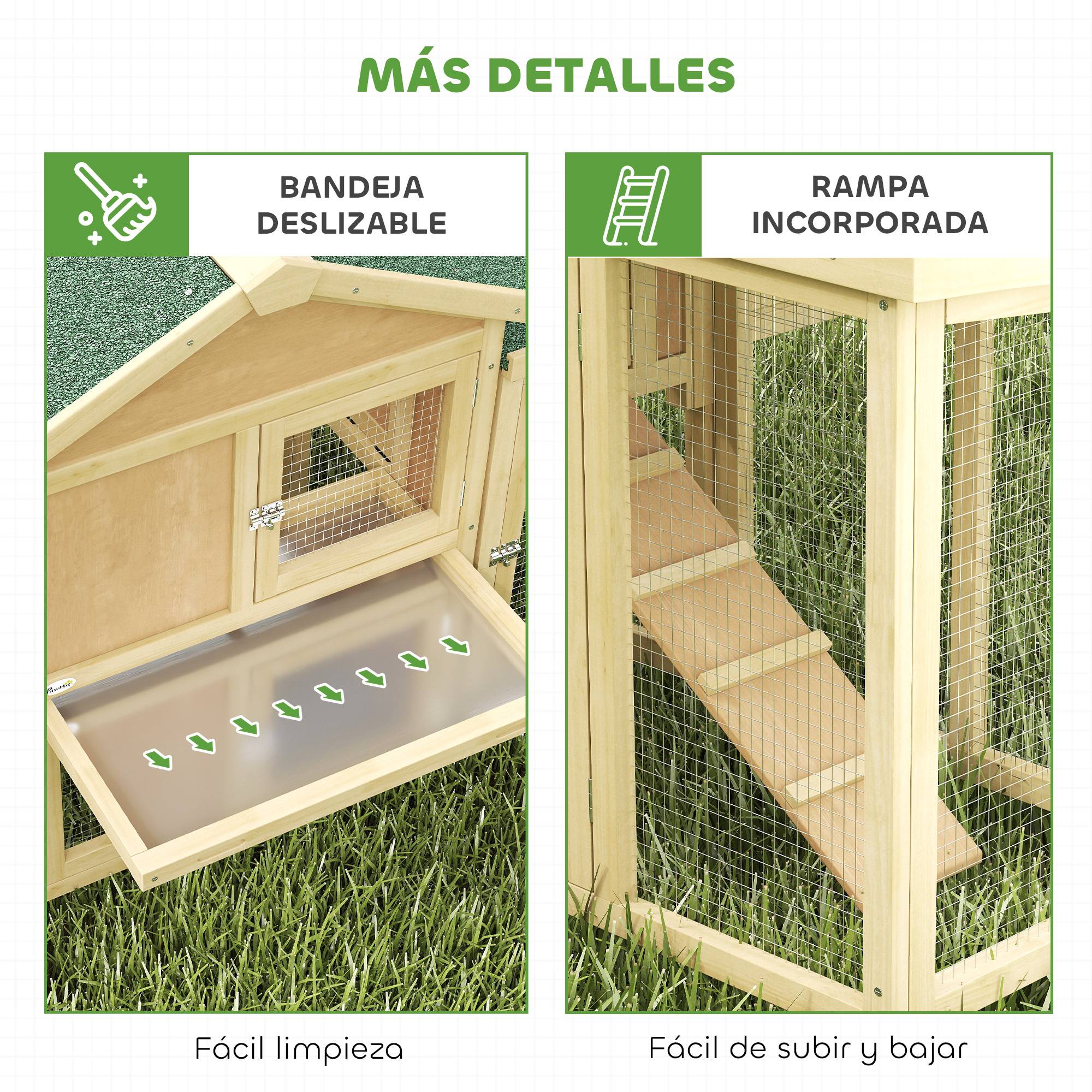 Grand poulailler d'extérieur en bois 204x85x93 cm avec pondoir, enclos, plateau amovible et perchoir naturel - Image 9