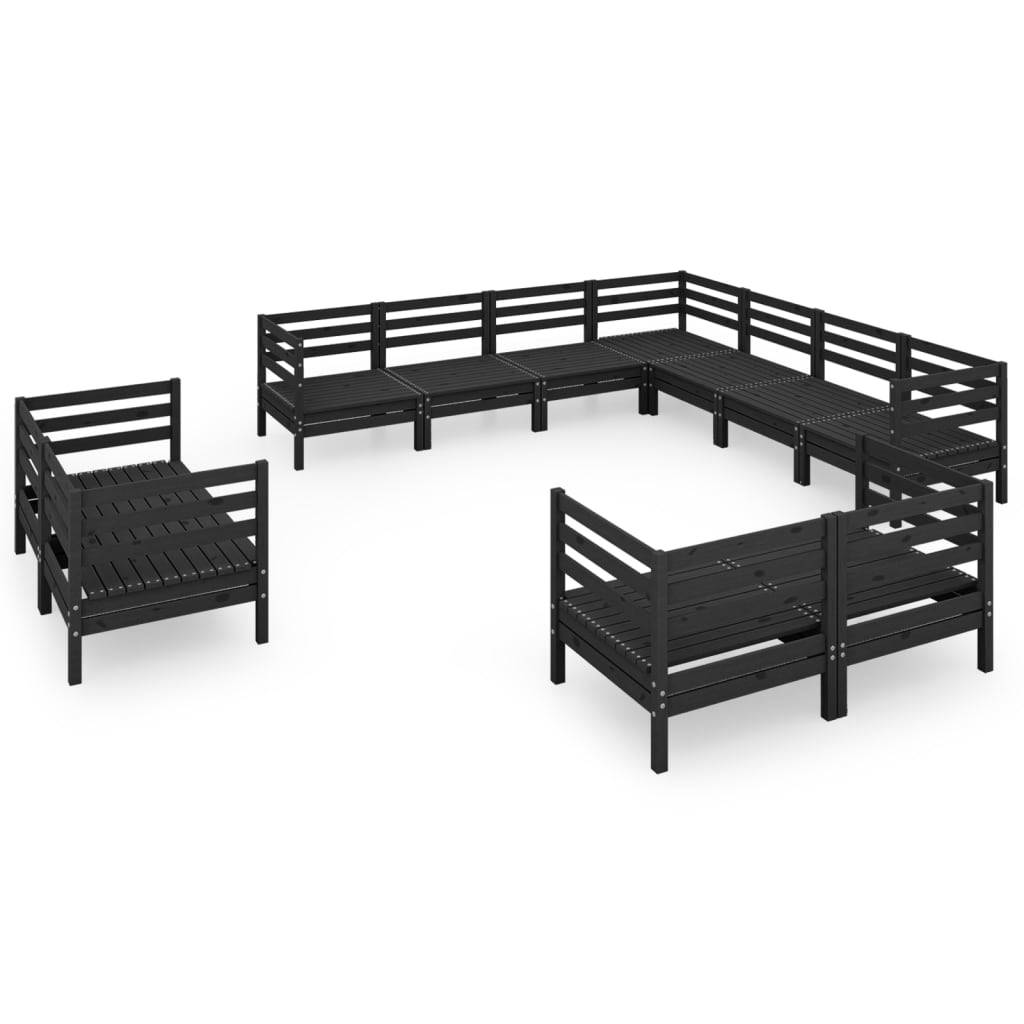 Helloshop26 - Salon de jardin meuble d'extérieur ensemble de mobilier 11 pièces bois de pin massif noir - Imagen 1