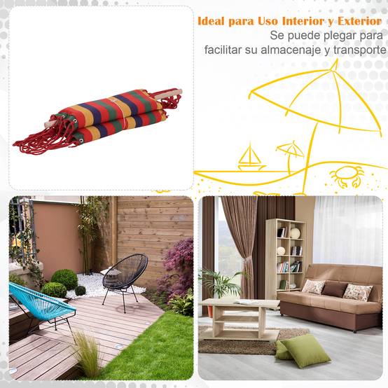 Fauteuil suspendu hamac, tissu coton-polyester, capacité de charge 100 kg, utilisation intérieure/extérieure, terrasse, 100 x 60 x 100 cm, multicolore - Image 7