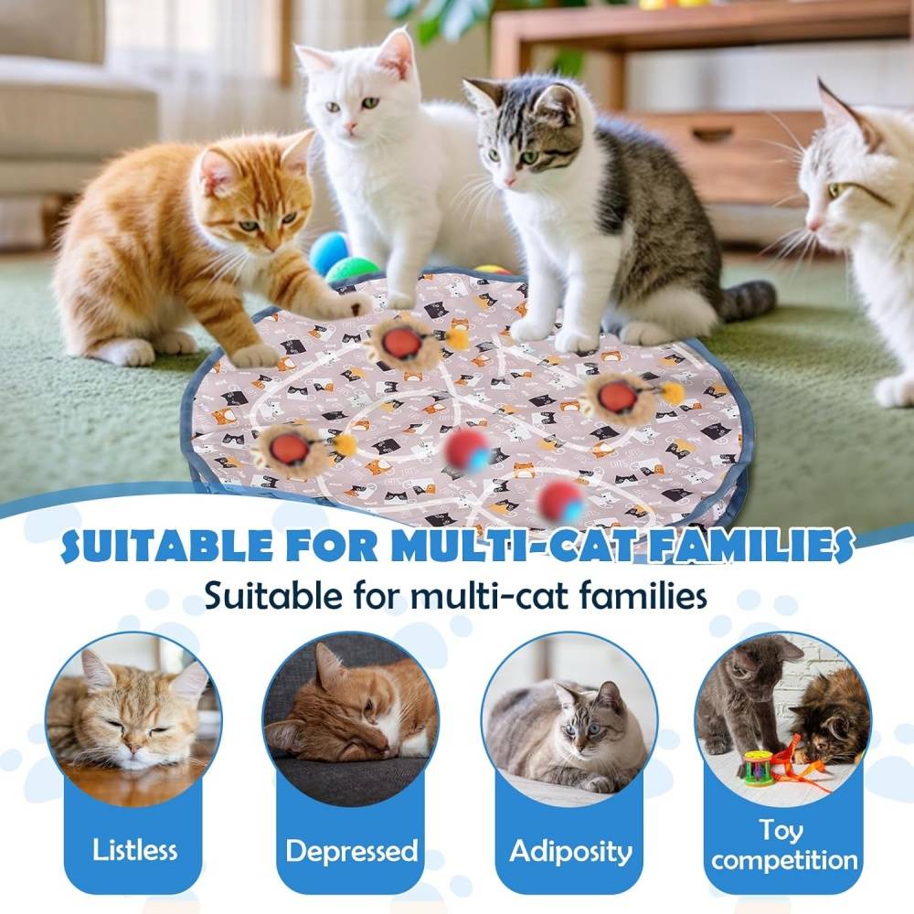 Jouets pour chats-Balle interactive automatique pour chat - 3 vitesses réglables - Rechargeable USB-C - Tapis de jeu inclus - Living123 - Image 6