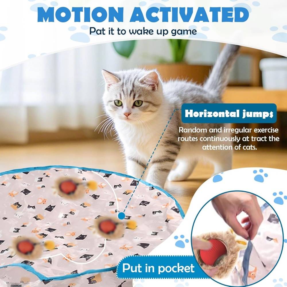 Jouets pour chats-Balle interactive automatique pour chat - 3 vitesses réglables - Rechargeable USB-C - Tapis de jeu inclus - Living123 - Image 3
