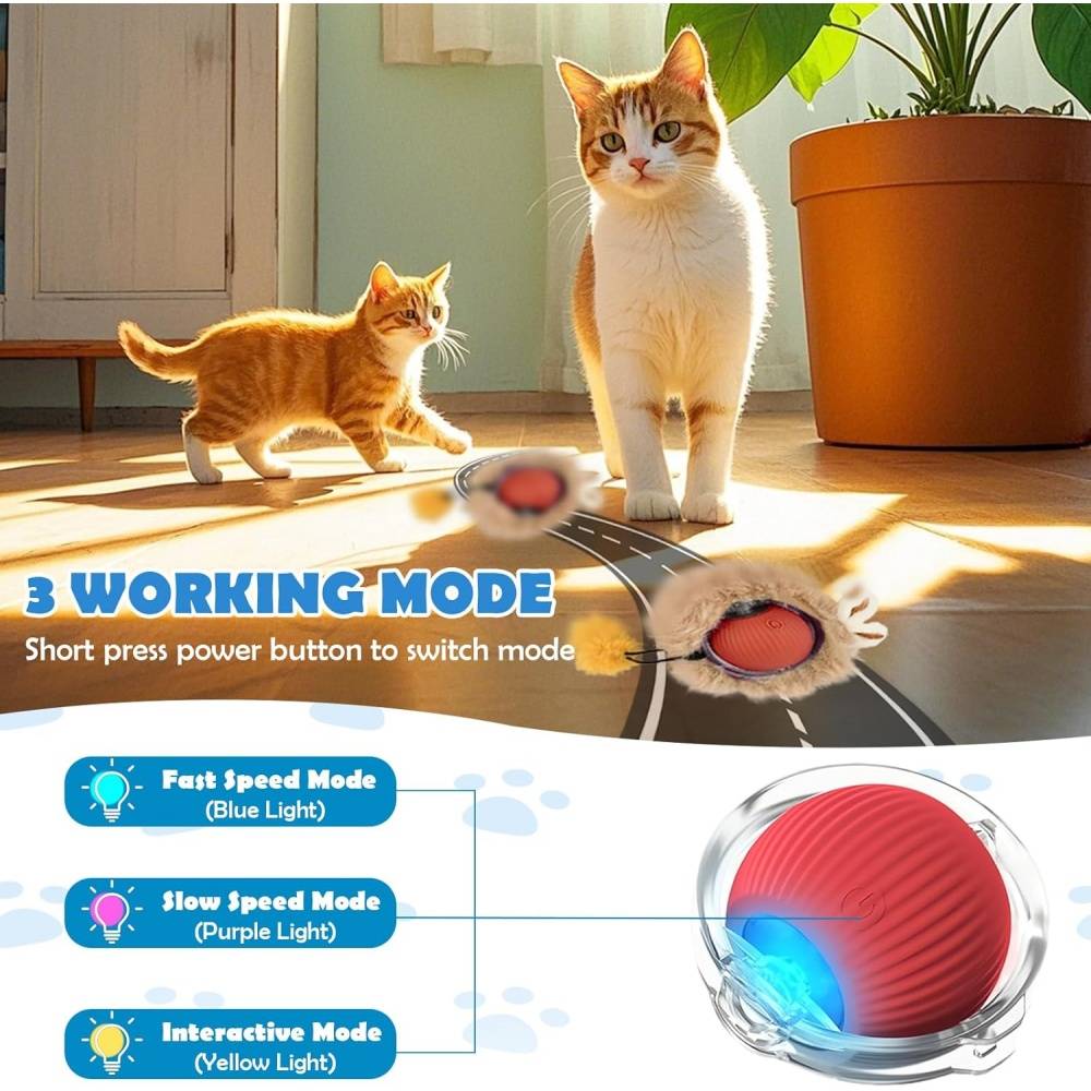 Jouets pour chats-Balle interactive automatique pour chat - 3 vitesses réglables - Rechargeable USB-C - Tapis de jeu inclus - Living123 - Image 4