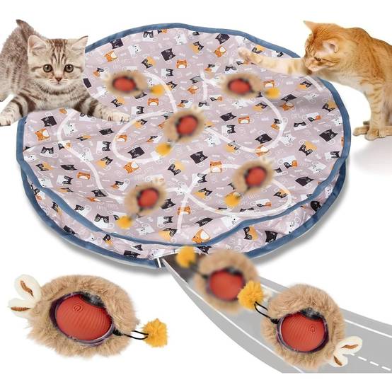 Jouets pour chats-Balle interactive automatique pour chat - 3 vitesses réglables - Rechargeable USB-C - Tapis de jeu inclus - Living123 - Image 1