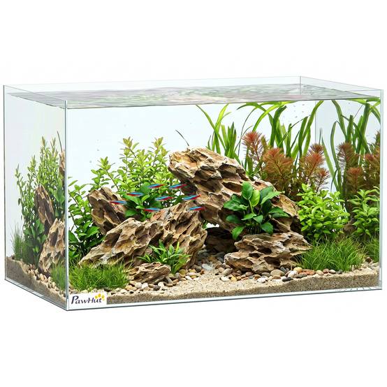 Sans Marque - Aquarium 43L en Verre Trempé avec Tapis de Protection Pour Poissons, Crevettes, Tortues, 50 x 30 x 30 cm, Transparent - Image 1