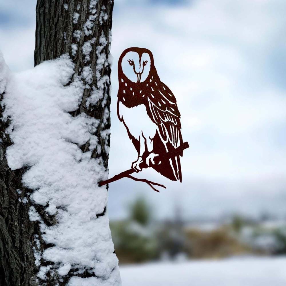 Metalbird - Oiseau sur pique chouette effraie en acier corten - Imagen 2