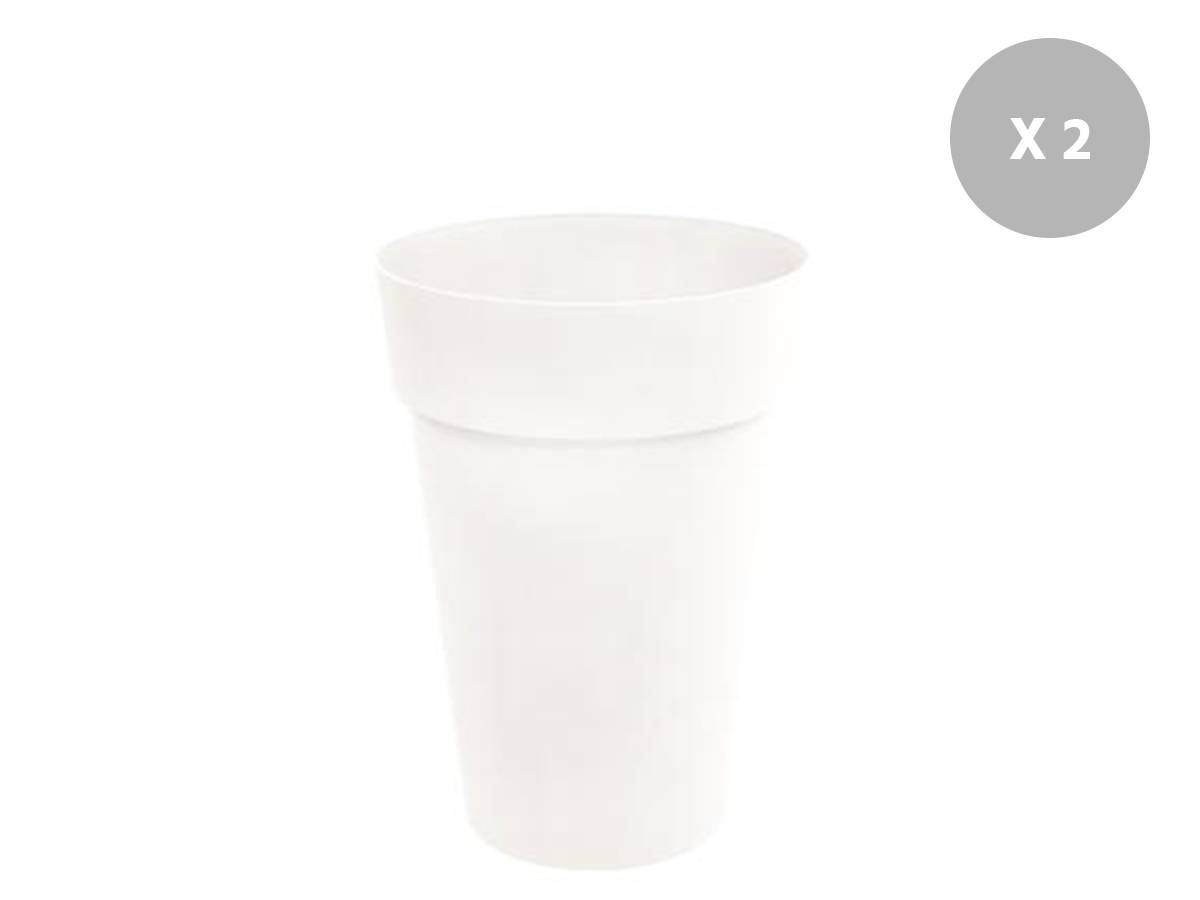 Eda - Lot de 2 Pots de fleur rond Toscane Ø 44 x H.53 cm Blanc - Eda