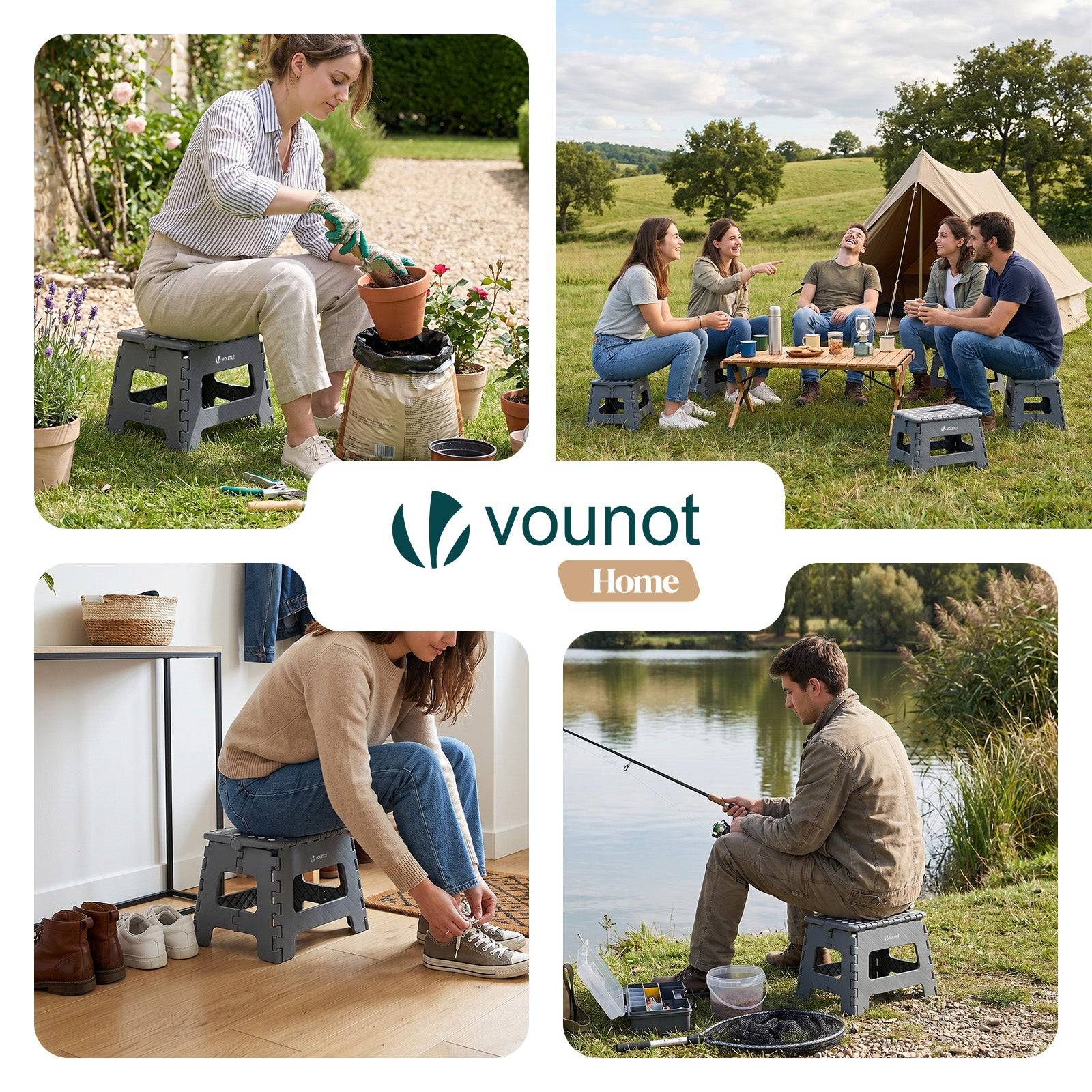 Tabouret pliant portable 32x25x22cm - Marchepied pliable antidérapant avec poignée - Plastique - Gris - VOUNOT® - Image 7