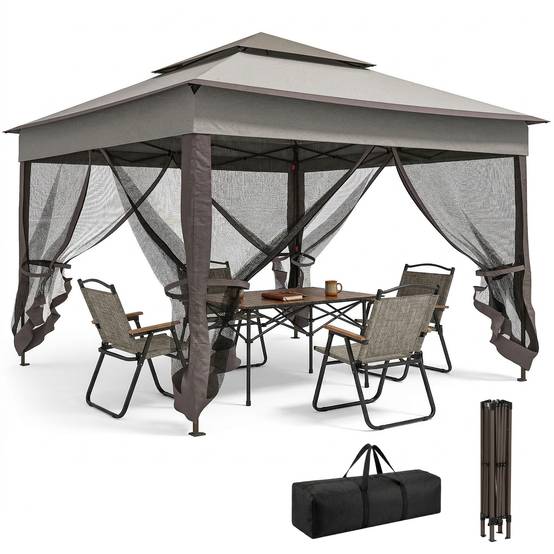 Tonnelle pliante en métal pour jardin abri anti-moustiques 3,25x3,25m Gris clair - ComfortXL Outdoor Living - Image 1
