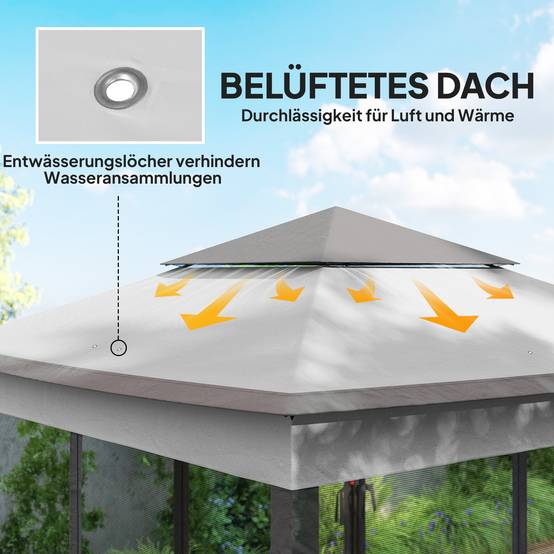 Tonnelle pliante en métal pour jardin abri anti-moustiques 3,25x3,25m Gris clair - ComfortXL Outdoor Living - Image 7