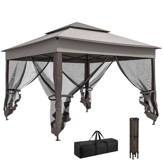 Tonnelle pliante en métal pour jardin abri anti-moustiques 3,25x3,25m Gris clair - ComfortXL Outdoor Living - Image 2