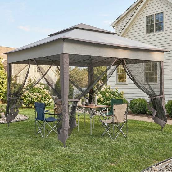 Tonnelle pliante en métal pour jardin abri anti-moustiques 3,25x3,25m Gris clair - ComfortXL Outdoor Living - Image 3