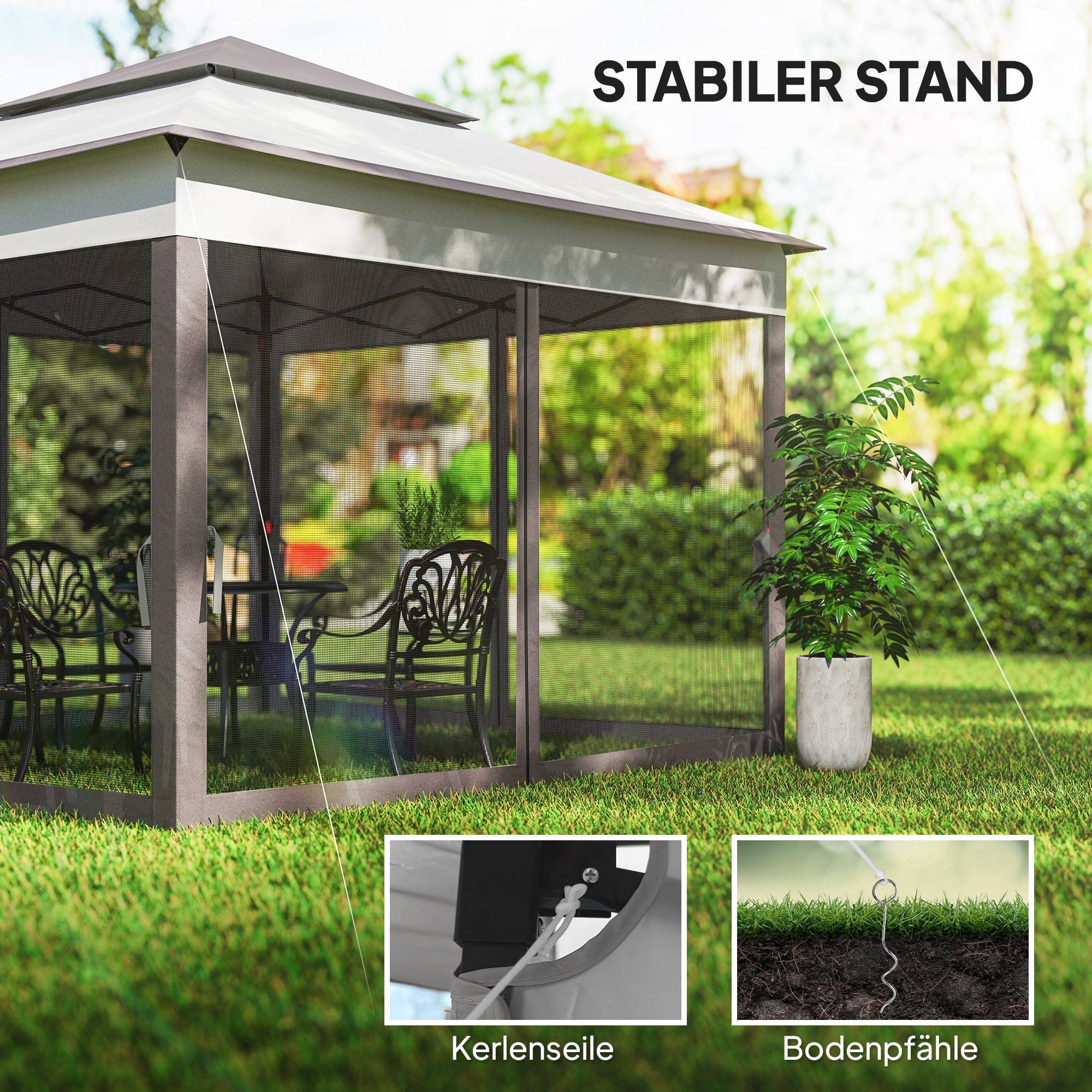 Tonnelle pliante en métal pour jardin abri anti-moustiques 3,25x3,25m Gris clair - ComfortXL Outdoor Living - Image 8