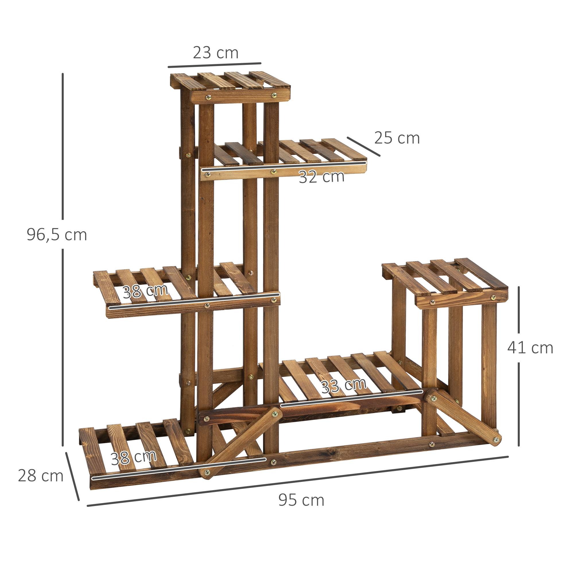 Porte-fleurs 6 niveaux, étagère fleurs 4 niveaux, escalier, bois massif, 98x28x96,5 cm - Image 5
