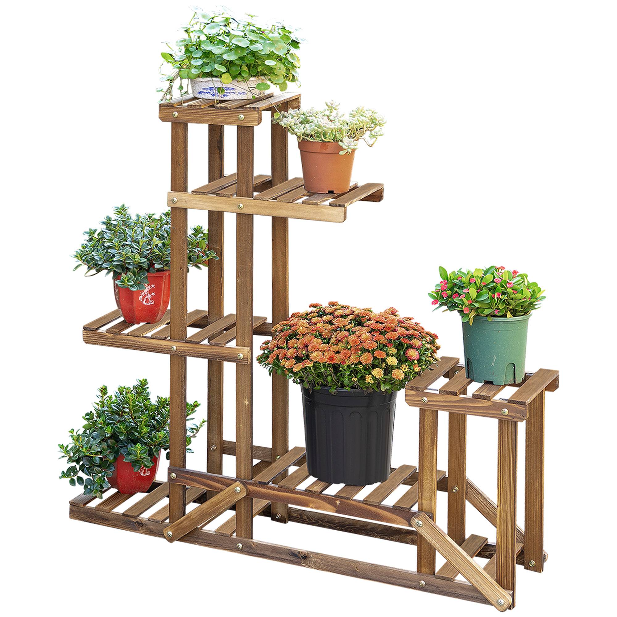 Porte-fleurs 6 niveaux, étagère fleurs 4 niveaux, escalier, bois massif, 98x28x96,5 cm - Image 2