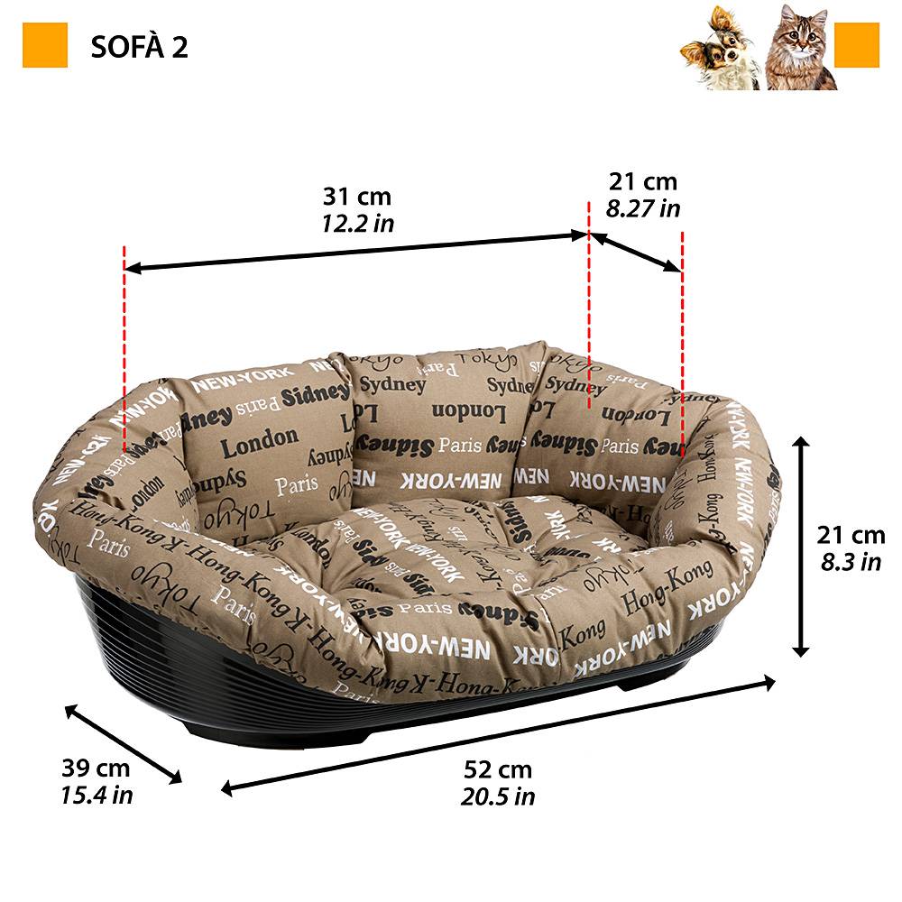 Ferplast - Ferplast Panier Chien et Chat avec Coussin SOFA' 2 en Coton Lavable, Lit pour Chien et Chat en Plastique Rembourré, Corbeille en Plastique, Fond - Imagen 2