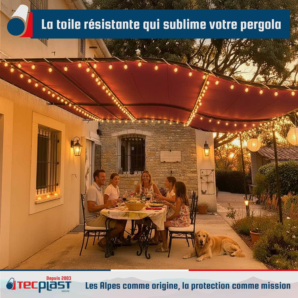 Pack Toile Pergola Rouge Bordeaux 3x4 m + Sandow Ivoire 20m - Bâche Pergola prête à poser LP506PR Garantie 5 ans TECPLAST - Image 2