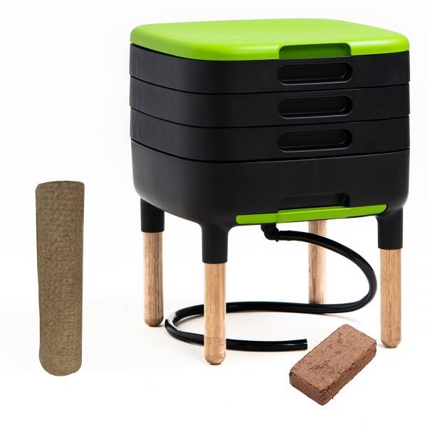 Ferme Du Moutta - Moutta I TinyWorm Design & Compact I Lombricomposteur 3 Plateaux I Kit Complet I Tiroir Coulissant I Pieds Bois Massif - Imagen 1