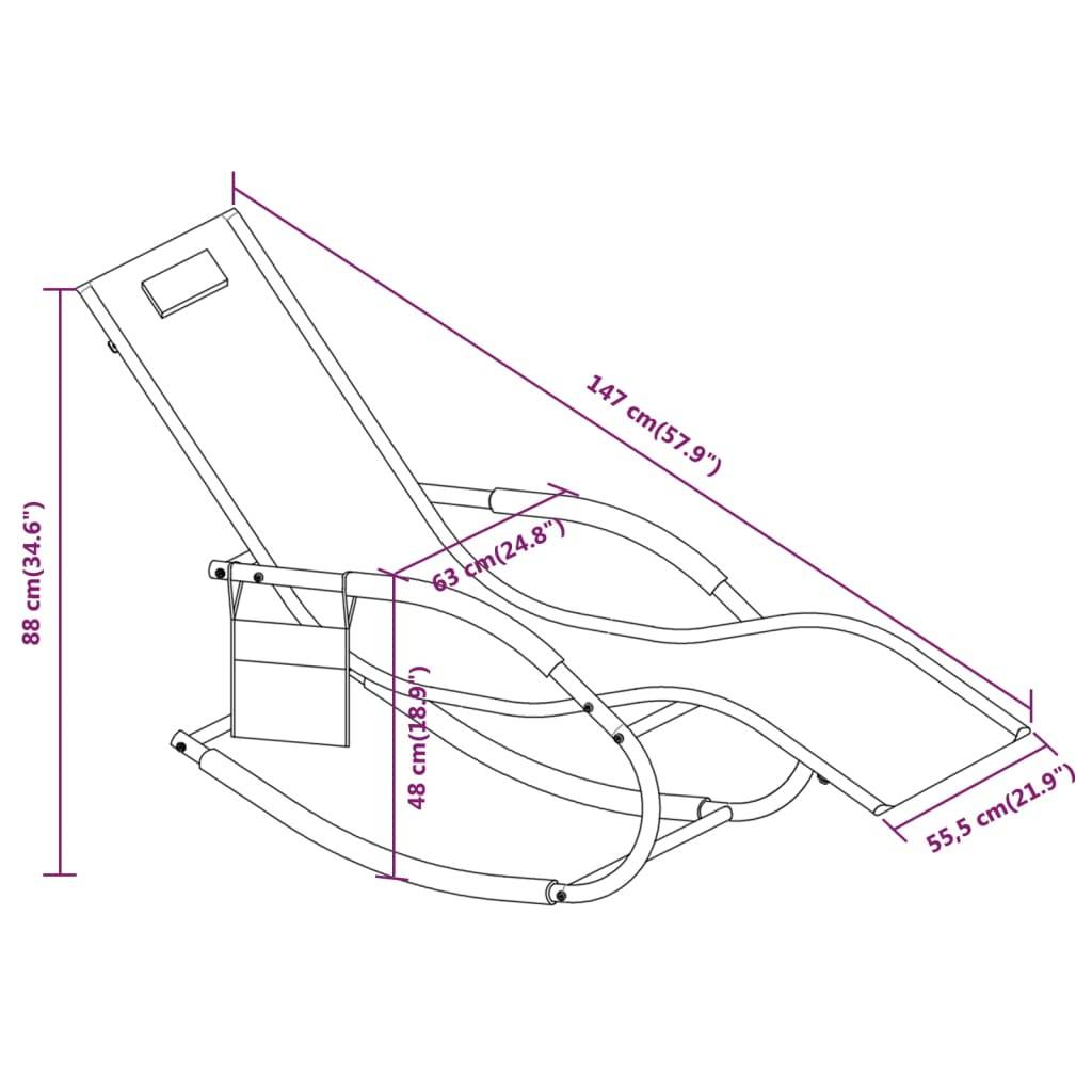 Helloshop26 - Transat chaise longue bain de soleil lit de jardin terrasse meuble d'extérieur à bascule noir acier et textilène - Imagen 5
