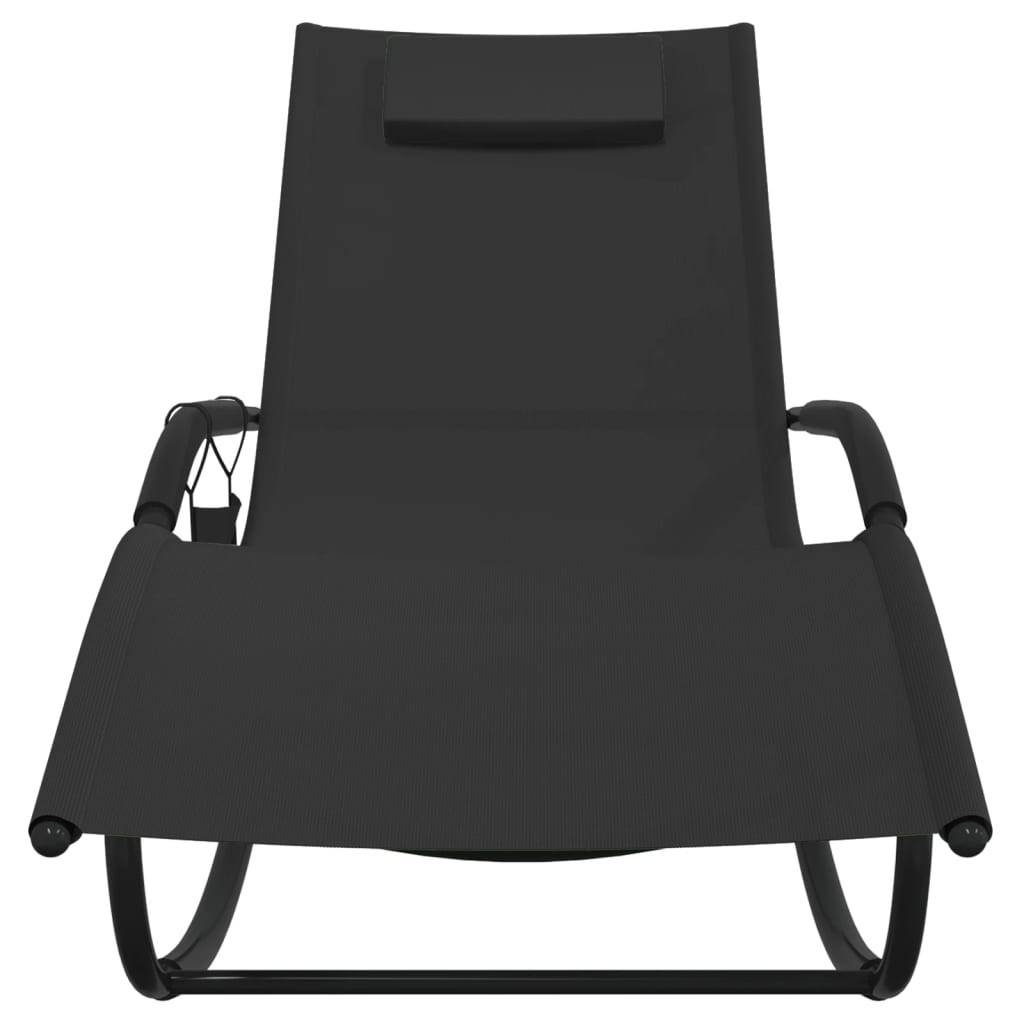Helloshop26 - Transat chaise longue bain de soleil lit de jardin terrasse meuble d'extérieur à bascule noir acier et textilène - Imagen 2