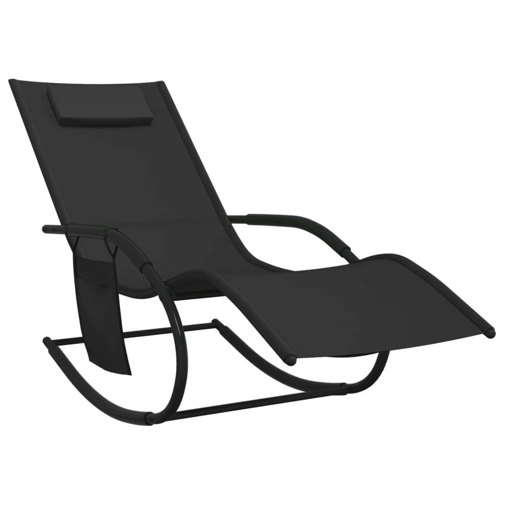 Helloshop26 - Transat chaise longue bain de soleil lit de jardin terrasse meuble d'extérieur à bascule noir acier et textilène - Imagen 1