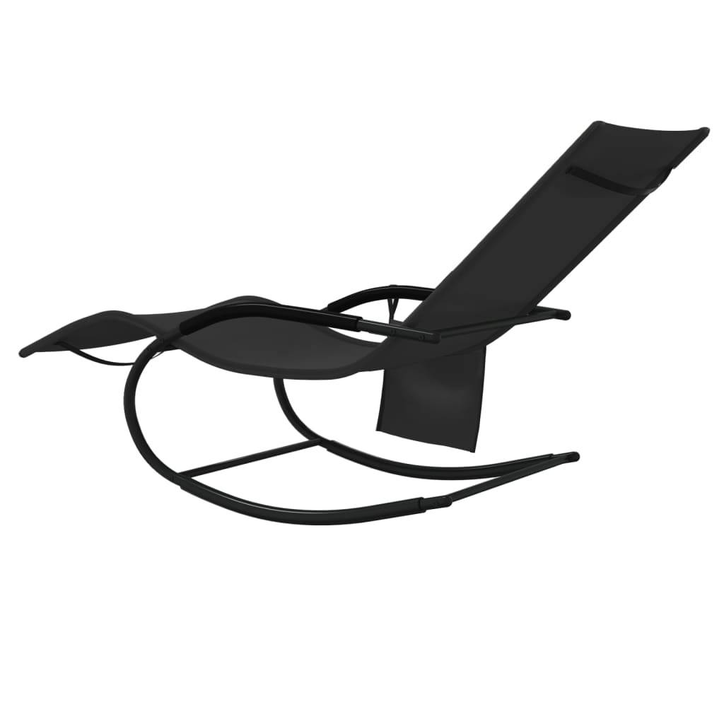 Helloshop26 - Transat chaise longue bain de soleil lit de jardin terrasse meuble d'extérieur à bascule noir acier et textilène - Imagen 4