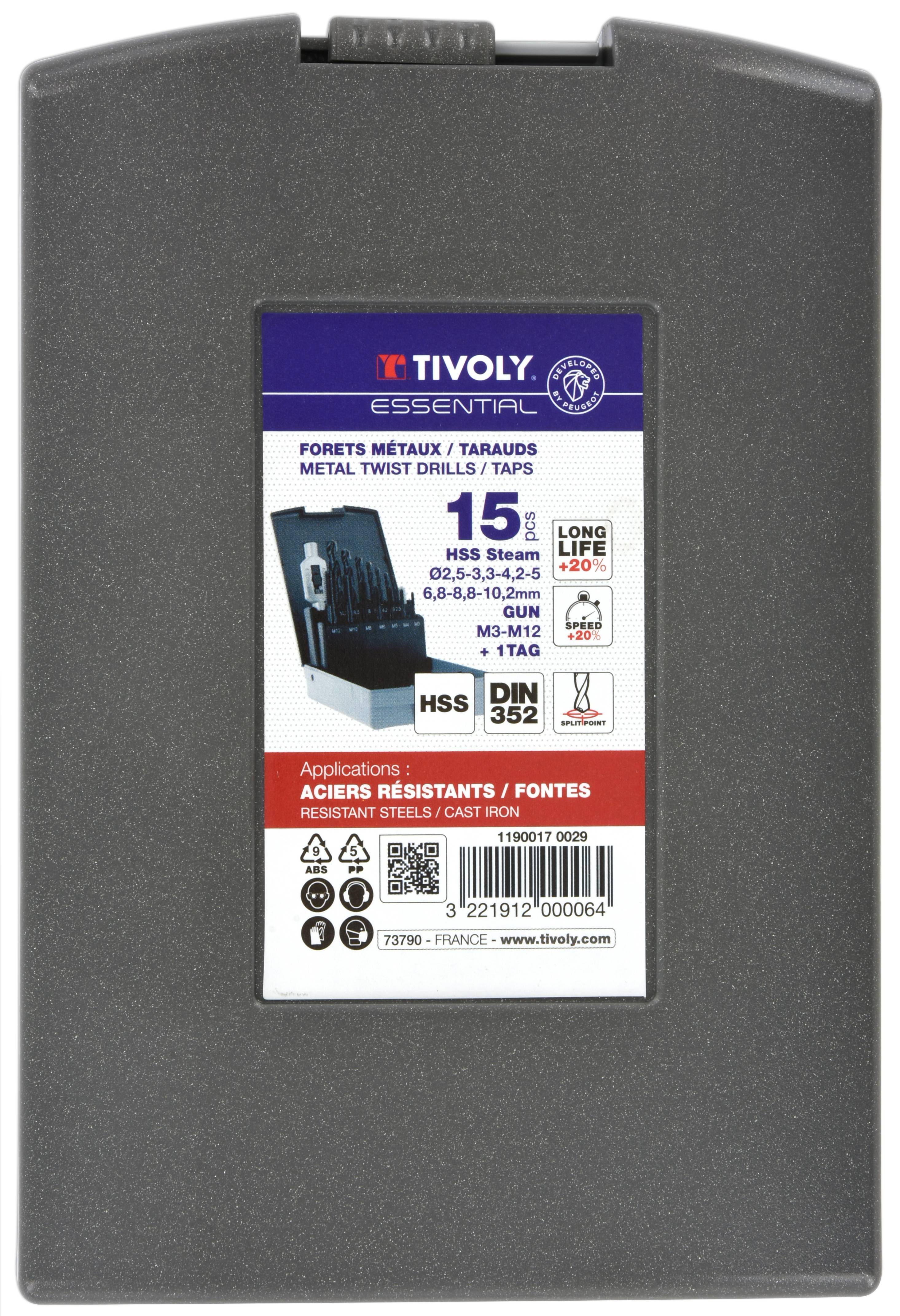 Tivoly - Tivoly  Coffret 15 pièces -7 tarauds HSS STEAM GUN DIN352 M3 à M12 + 7 forets HSS Steam + 1 tourne à gauche ESSENTIAL - Image 2