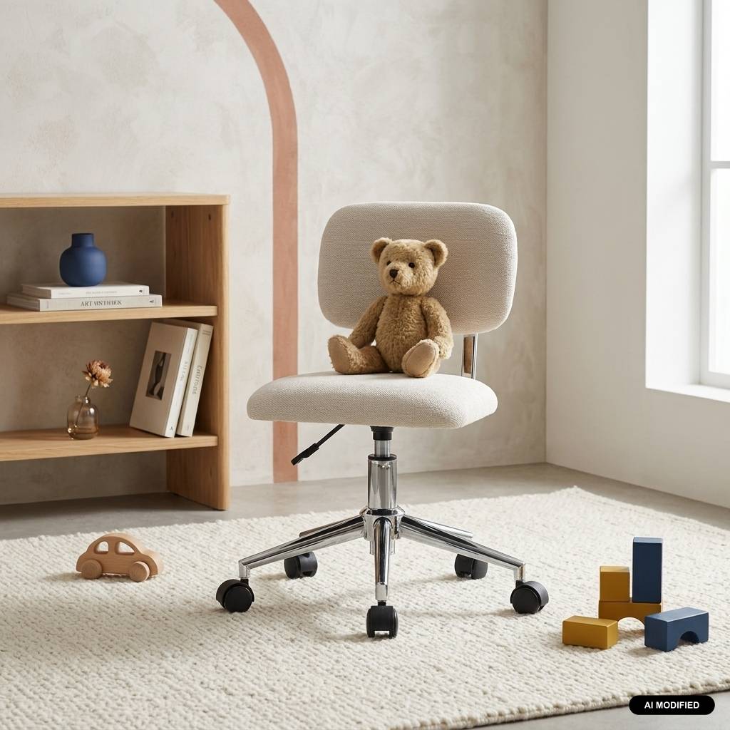 sweeek - Chaise de bureau enfant à roulettes ajustable tissu chenille beige - Amory Kid | sweeek - Image 1