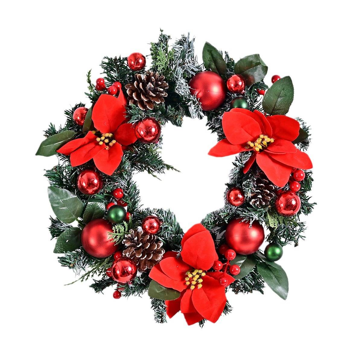 Couronne de 40 cm avec décoration de Noël illuminée en blanc chaud, rouge/or - Image 1