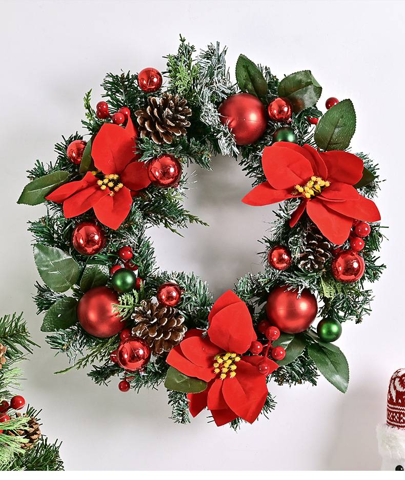 Couronne de 40 cm avec décoration de Noël illuminée en blanc chaud, rouge/or - Image 3