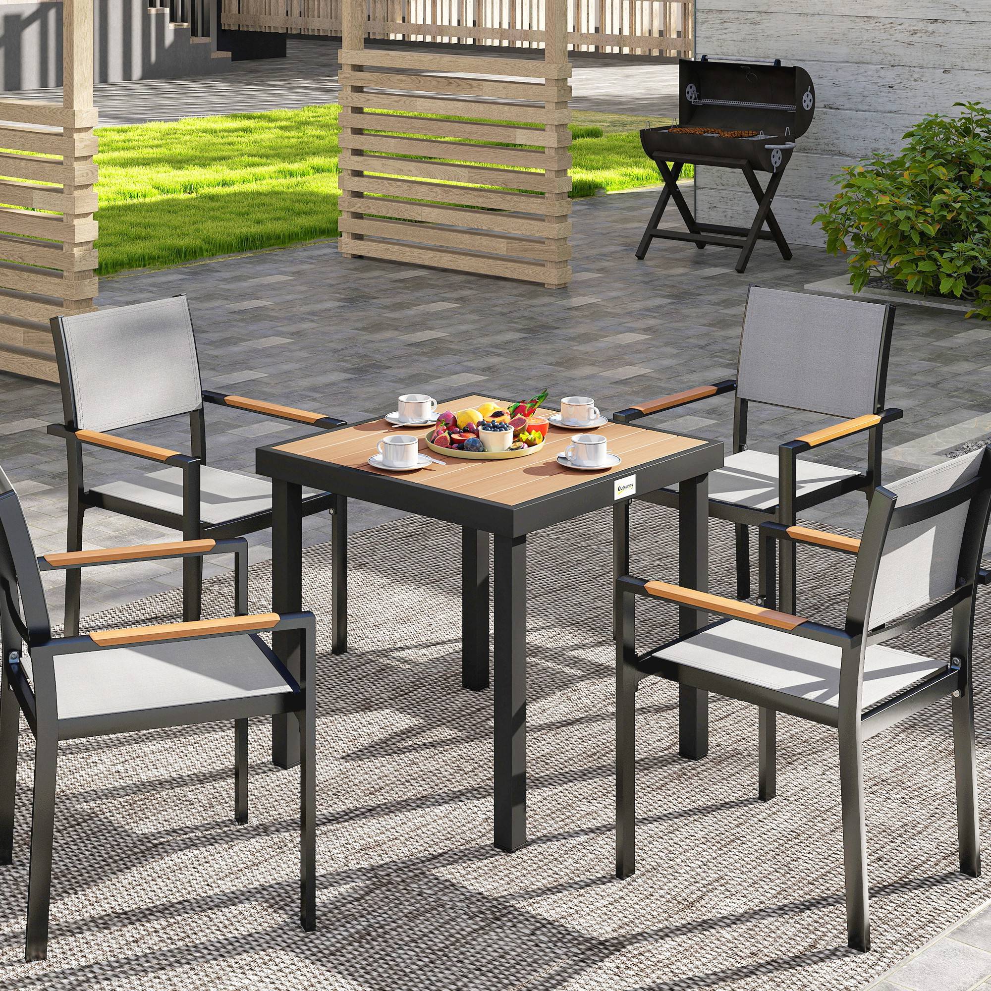 ComfortXL - Table carrée jardin aluminium terrasse repas aspect bois naturel 78x78 cm - ComfortXL Outdoor Living - Image 4