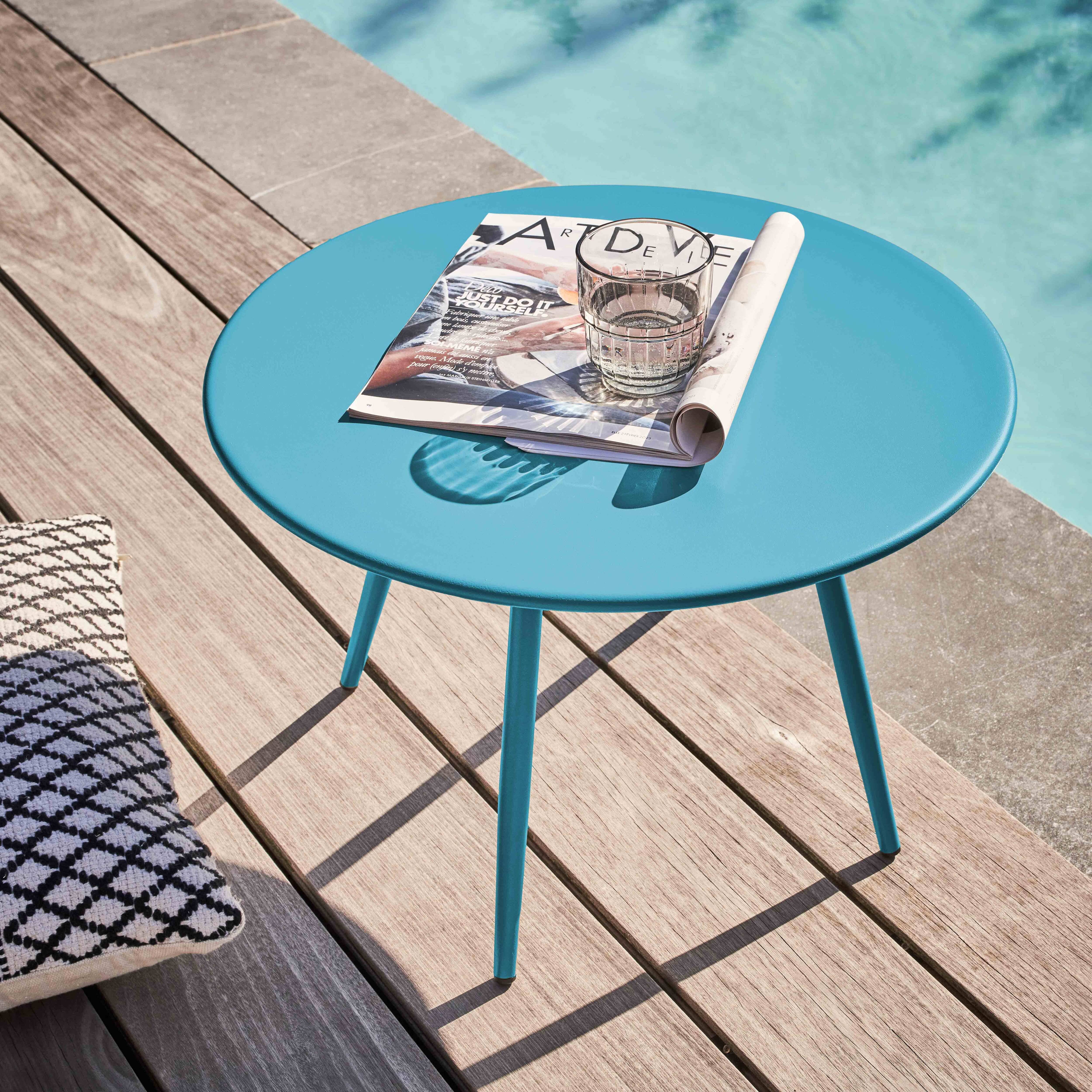 Oviala - Table basse de jardin ronde en métal bleu 50 cm Palavas - Oviala - Imagen 2