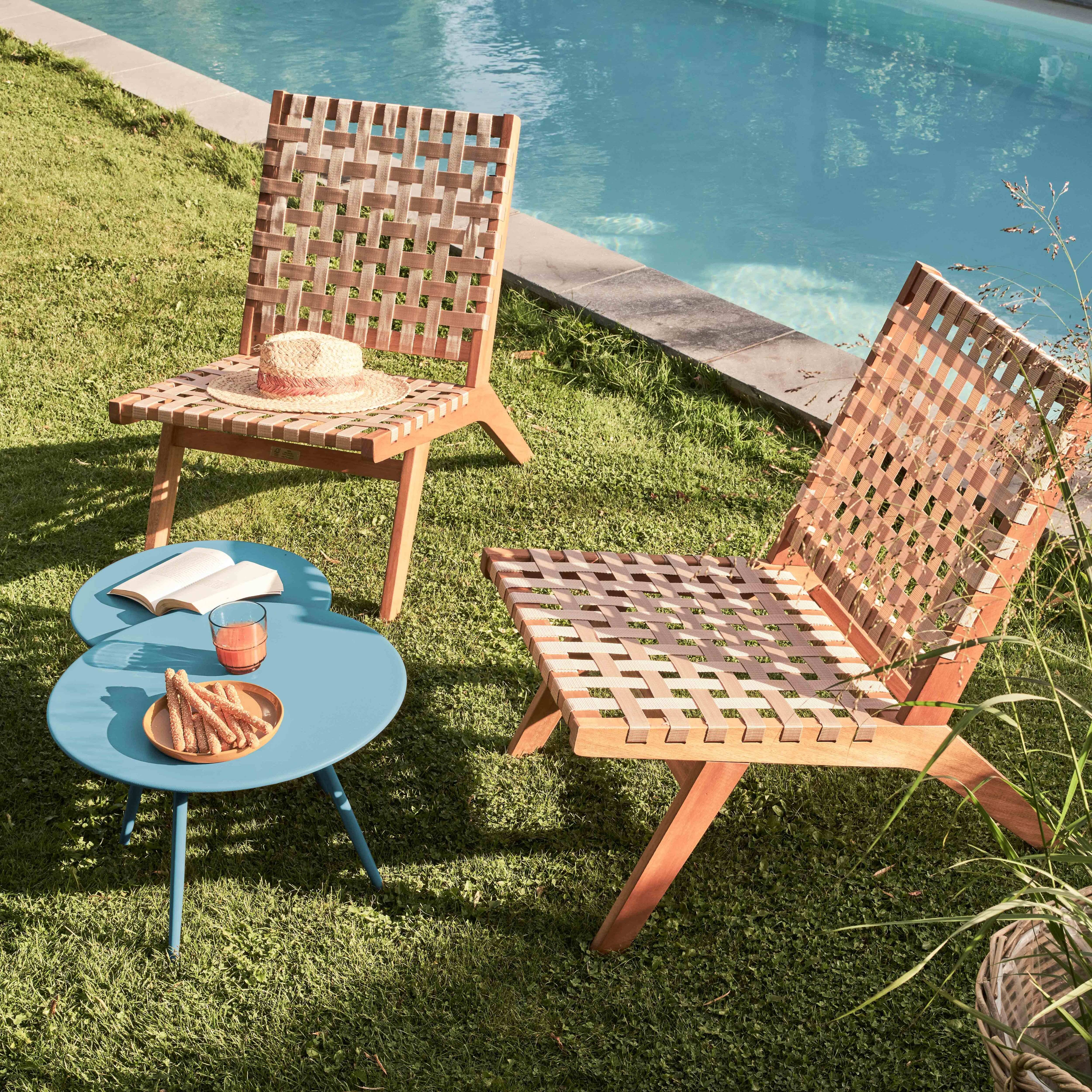Oviala - Table basse de jardin ronde en métal bleu 50 cm Palavas - Oviala - Imagen 3