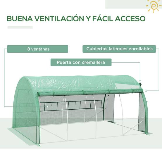Serre Tunnel 12m² Acier Galvanisé avec Parois Latérales Enroulables 4x3x2 m Vert - ComfortXL Outdoor Living - Image 7