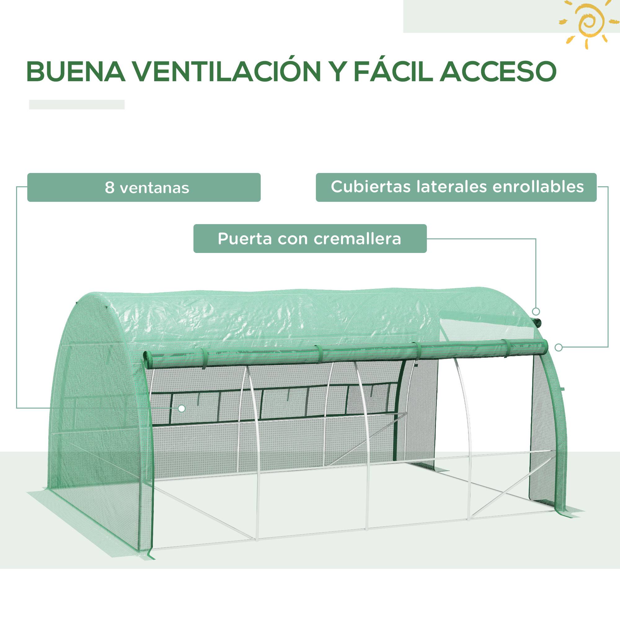 Serre Tunnel 12m² Acier Galvanisé avec Parois Latérales Enroulables 4x3x2 m Vert - ComfortXL Outdoor Living - Image 7