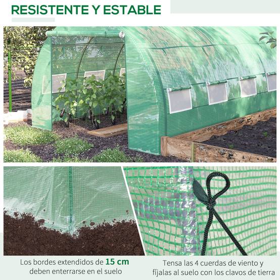 Serre Tunnel 12m² Acier Galvanisé avec Parois Latérales Enroulables 4x3x2 m Vert - ComfortXL Outdoor Living - Image 8