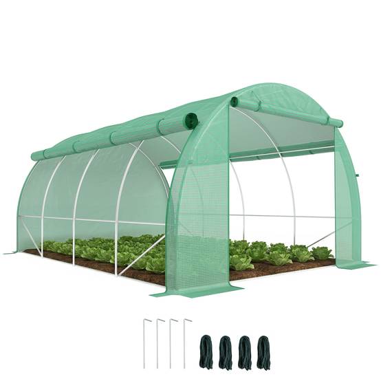 Serre Tunnel 12m² Acier Galvanisé avec Parois Latérales Enroulables 4x3x2 m Vert - ComfortXL Outdoor Living - Image 1