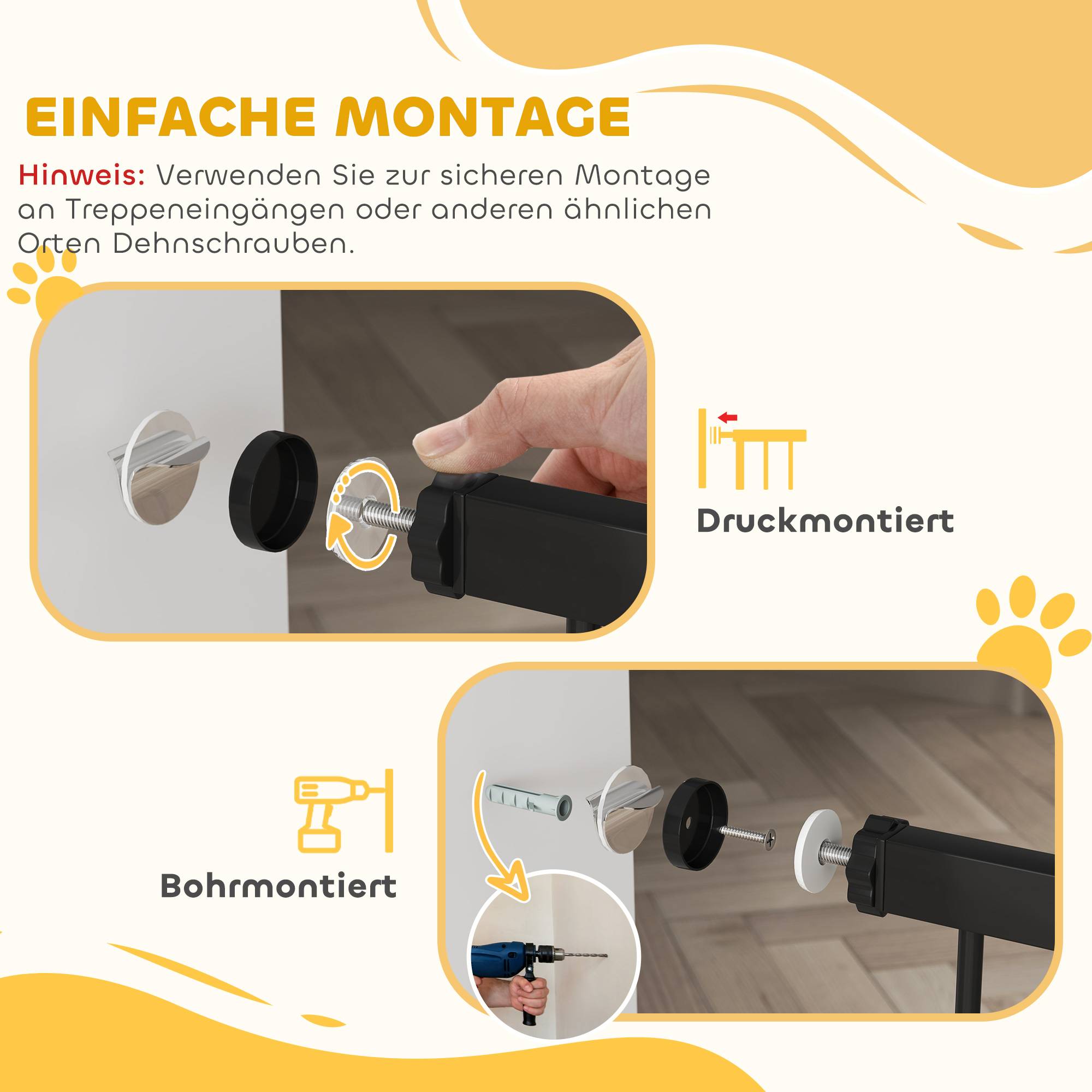 Porte pour animal, barrière escalier 77 cm, largeur réglable 76-104 cm, avec chatière, noir - Image 7