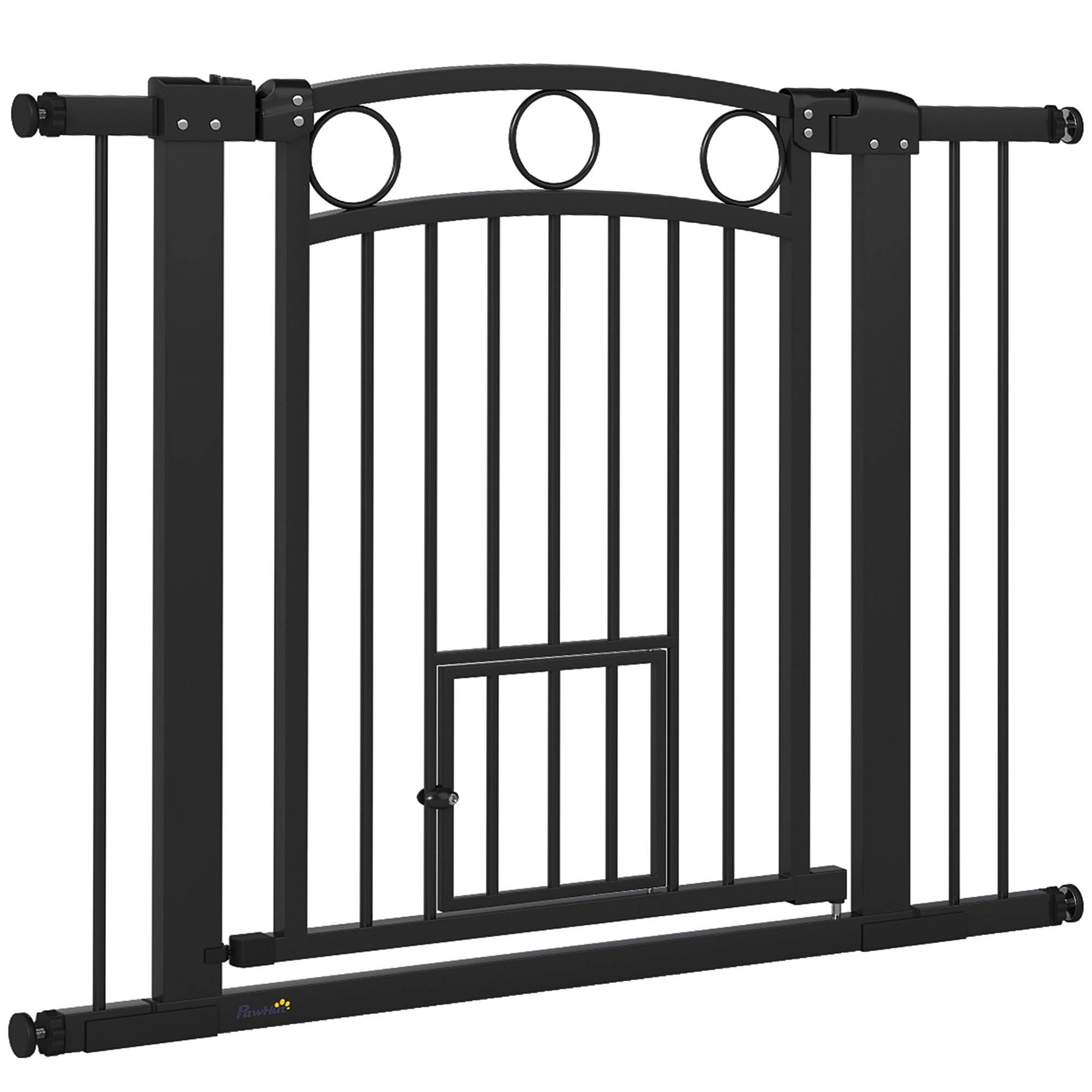Porte pour animal, barrière escalier 77 cm, largeur réglable 76-104 cm, avec chatière, noir - Image 2
