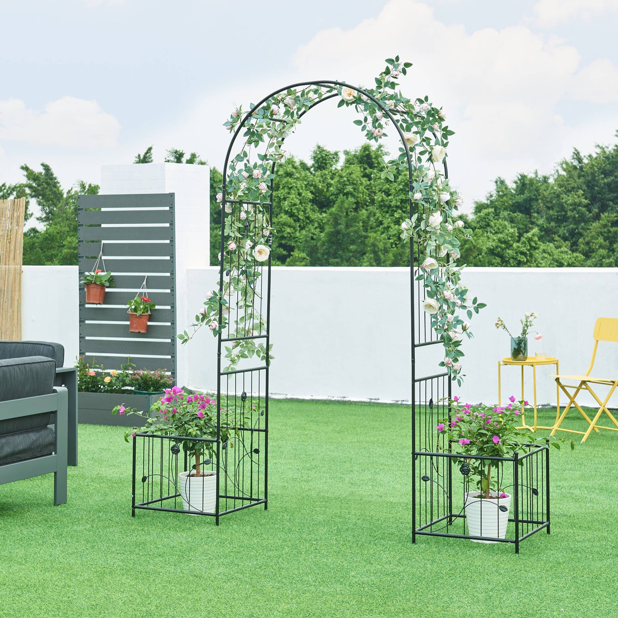 Casa.Pro - Arche à rosiers avec jardinières Barisciano acier 220 x 202 x 50 cm noir casa.pro - Image 2