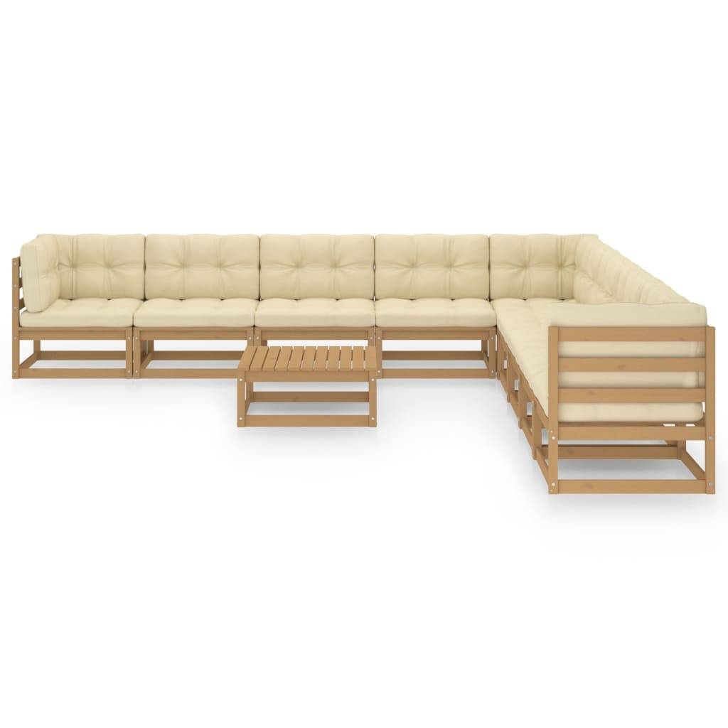 Helloshop26 - Salon de jardin meuble d'extérieur ensemble de mobilier 10 pièces avec coussins marron miel bois de pin - Imagen 2