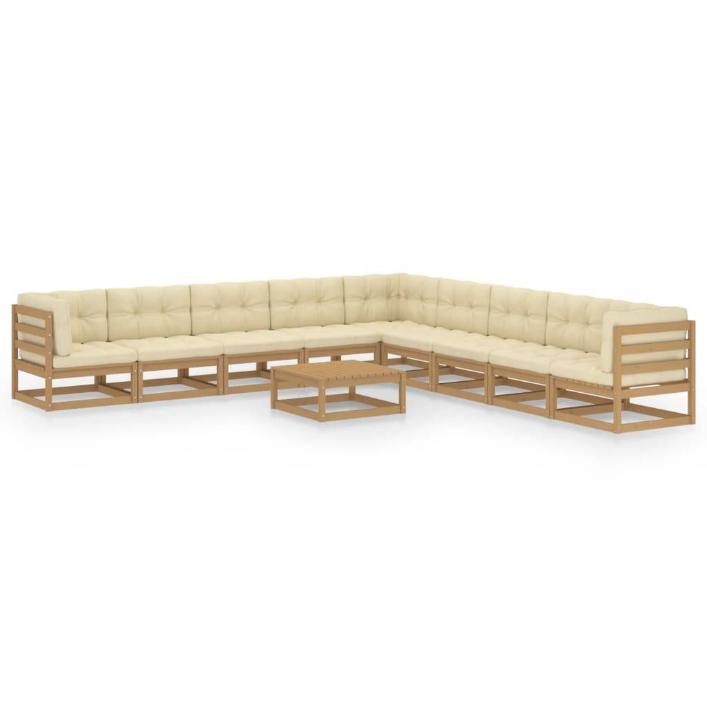 Helloshop26 - Salon de jardin meuble d'extérieur ensemble de mobilier 10 pièces avec coussins marron miel bois de pin - Imagen 1
