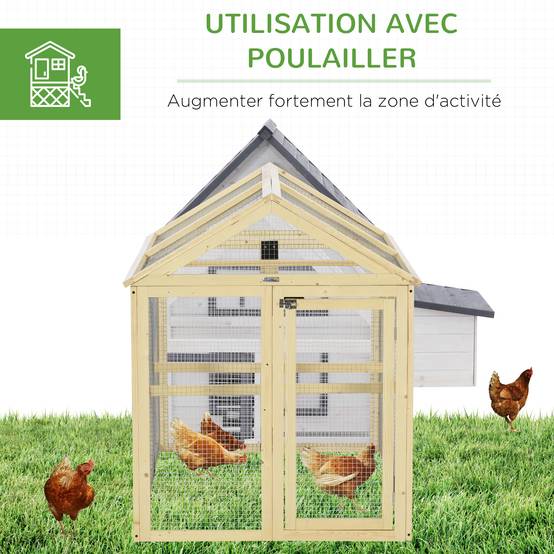 Enclos poulailler en bois cage à poules parc grillagé 140 x 88,5 x 106 cm naturel - Image 8
