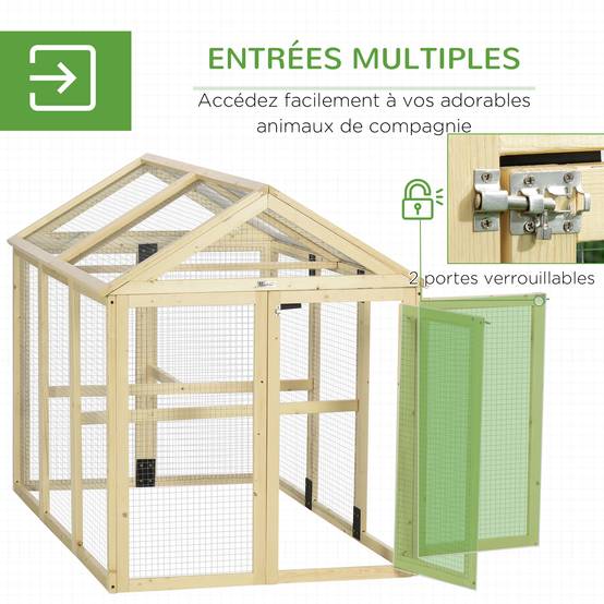 Enclos poulailler en bois cage à poules parc grillagé 140 x 88,5 x 106 cm naturel - Image 7