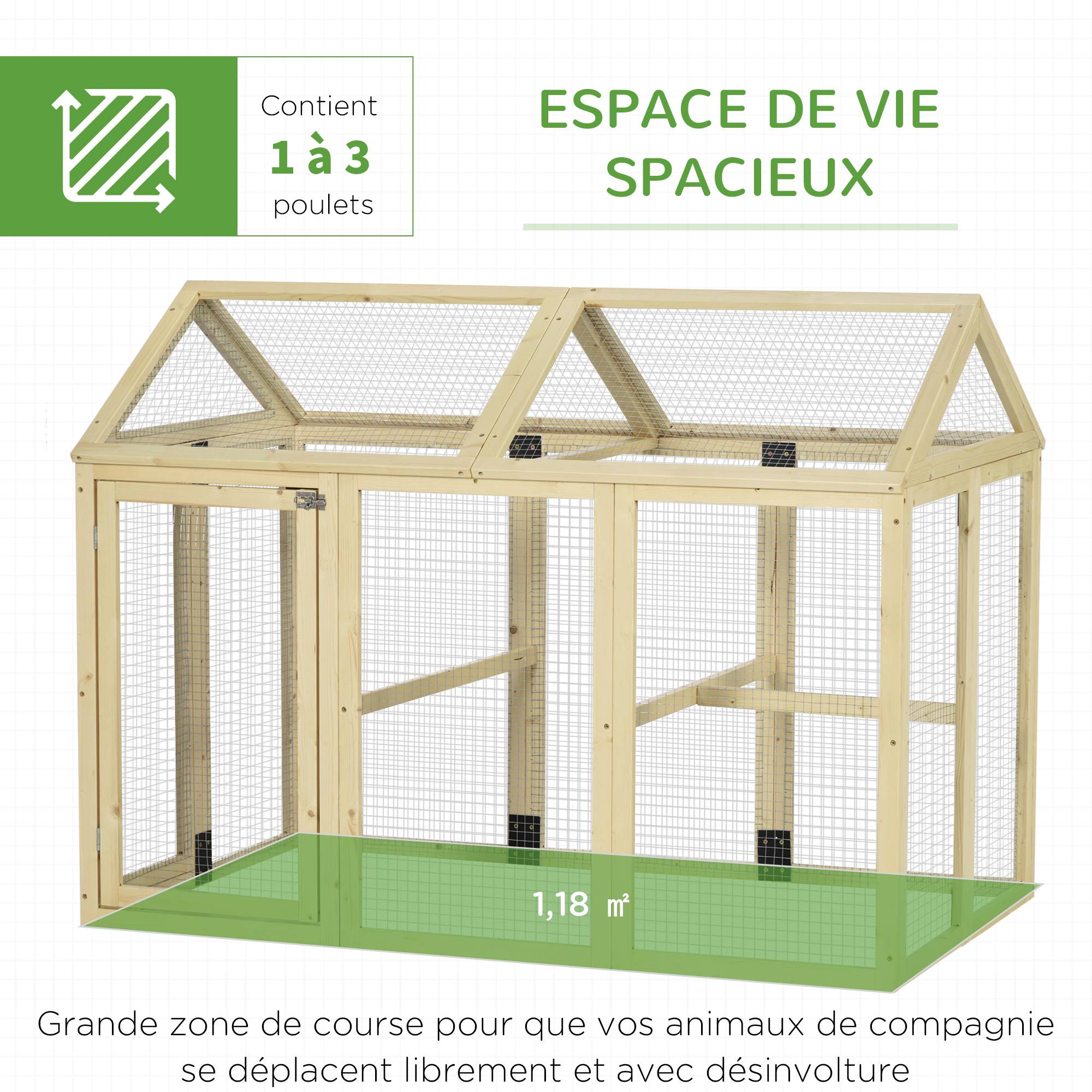 Enclos poulailler en bois cage à poules parc grillagé 140 x 88,5 x 106 cm naturel - Image 6