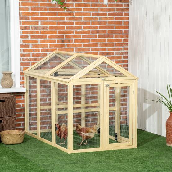 Enclos poulailler en bois cage à poules parc grillagé 140 x 88,5 x 106 cm naturel - Image 4